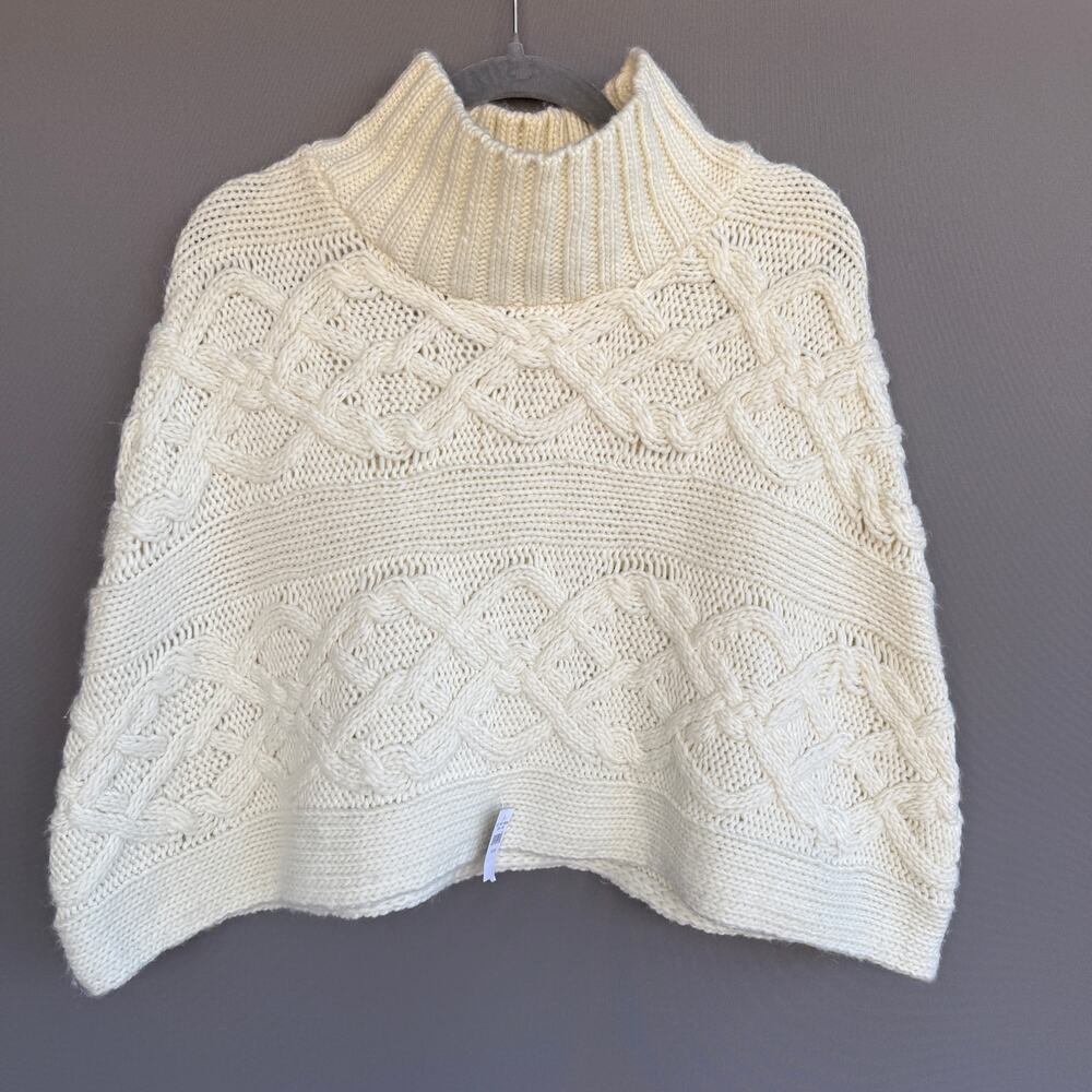 NWT Aerie mock neck cable knit poncho - shawl - sweater - cream - one size